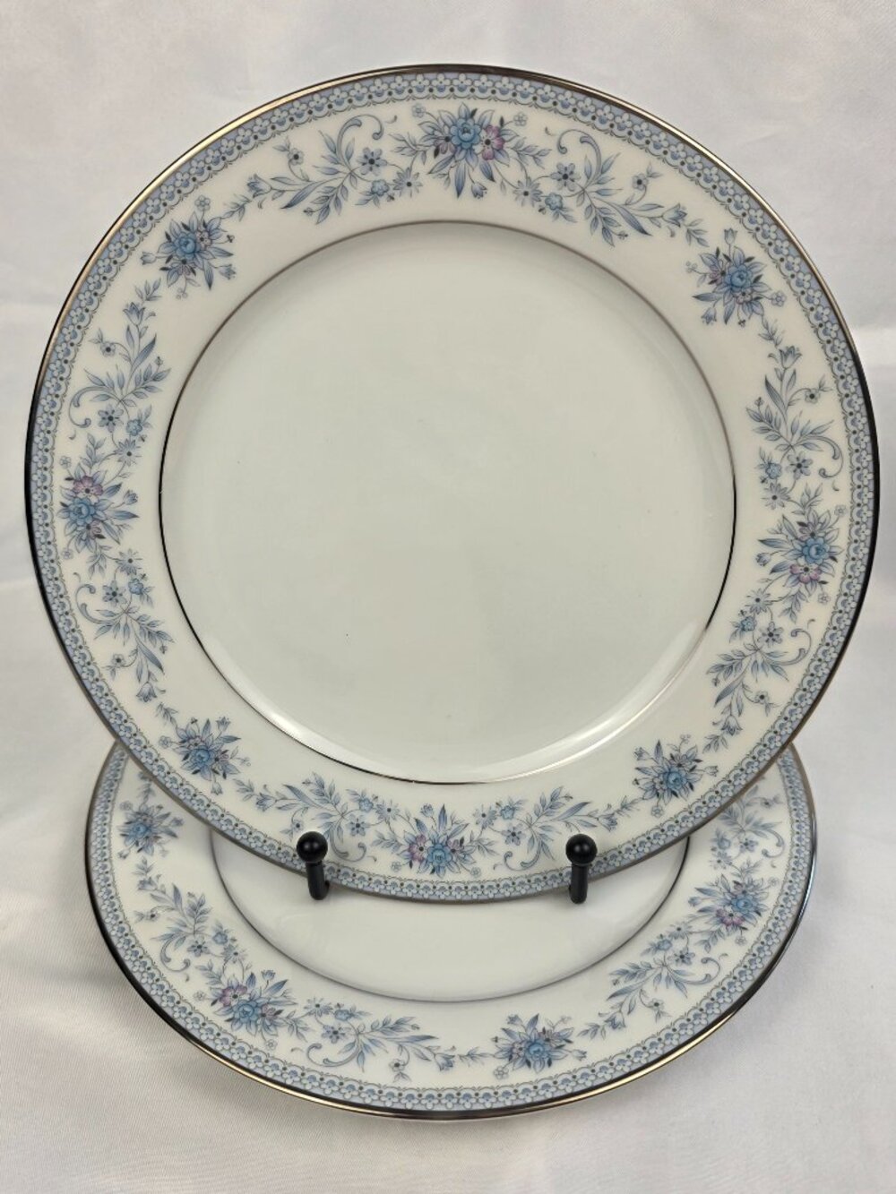 TWO Noritake Blue Hill Salad Plates #2482 Blue Floral Band 8 3/8 Inch